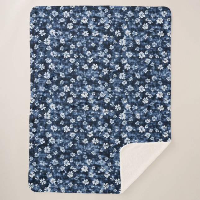 Manta Sherpa Denim Blue Flowers (Anverso)