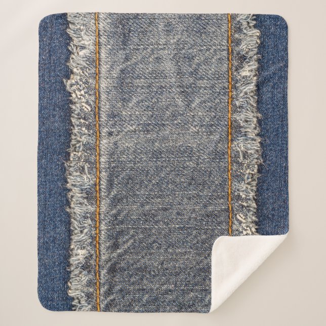 Manta Sherpa Denim Blue Jeans: Parche doble Casual (Anverso)