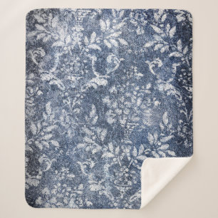 Manta Sherpa Denim Floral Faded: Fondo Texturado Grungy
