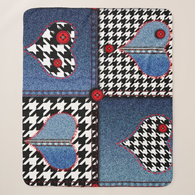 Manta Sherpa Denim Patchwork: Patrón de tela sin costura (Anverso)