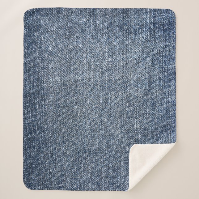 Manta Sherpa Denim Shabby: textura de jeans azules (Anverso)