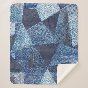 Manta Sherpa Denim Urban: Doloridos Parchwork a rayas.