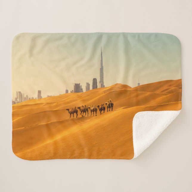 Manta Sherpa Desiertos | Vista aérea de Dubai con camellos (Anverso (horizontal))