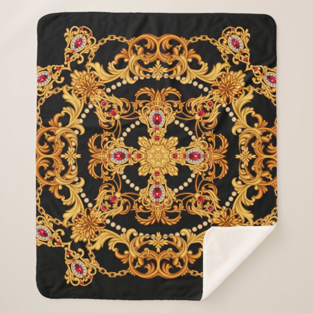 Manta Sherpa Design of silk scarf with ruby gem stones and gold (Anverso)