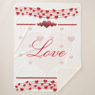 Manta Sherpa Día de San Valentín blanco / corazón rosado Sherpa