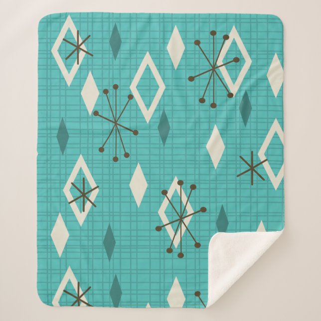 Manta Sherpa Diamantes de mediados de siglo estallidos turquesa (Anverso)
