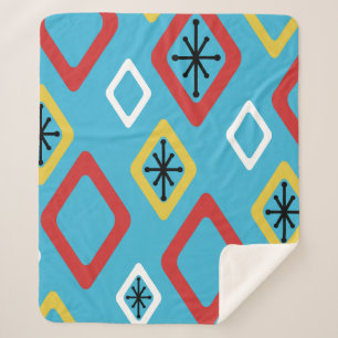 Manta Sherpa Diamantes de mediados de siglo Rojo Azul Amarillo