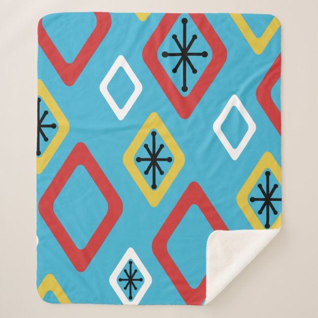 Manta Sherpa Diamantes de mediados de siglo Rojo Azul Amarillo (Anverso)