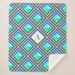 Manta Sherpa Diamantes geométricos verdes azules modernos perso
