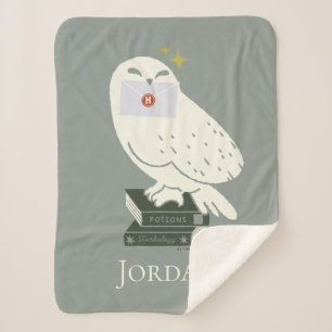 Manta Sherpa Dibujo caprichoso de Hedwig con carta