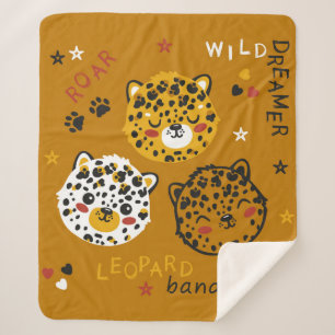 Manta Sherpa Dibujo de cara de gato de leopardo lindo. Pequeña