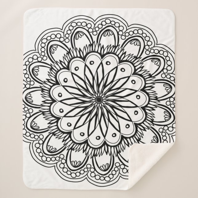 Manta Sherpa Dibujo manual de flores mandala (Anverso)