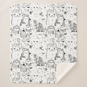 Manta Sherpa Dibujo Patrón Navideño de Invierno Adorable (4)