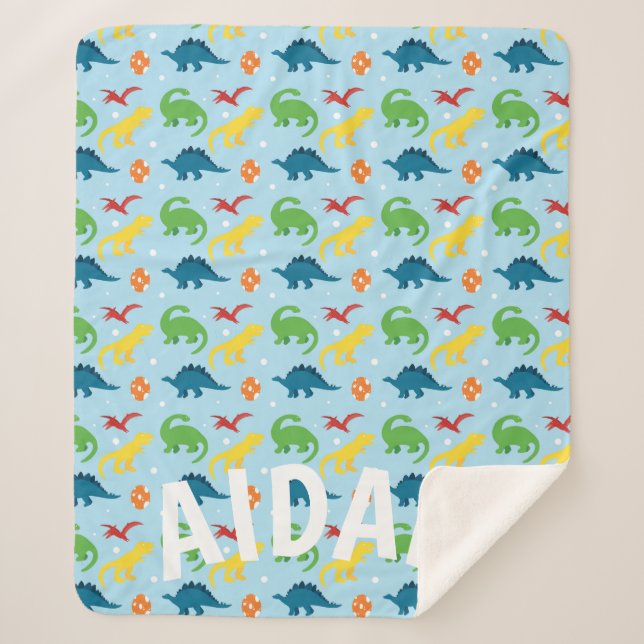 Manta Sherpa Dino Divertido niños Rojo Amarillo Verde Azul Sher (Anverso)