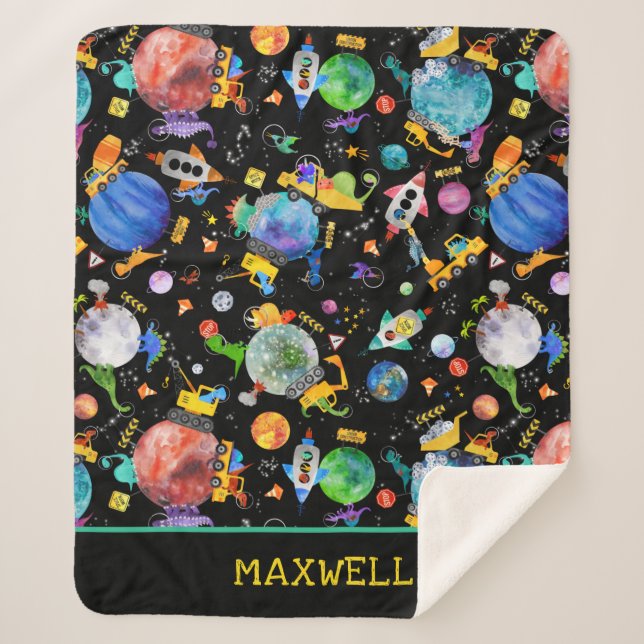 Manta Sherpa Dinosaurios Construcción Equipos Espaciales Niños  (Anverso)