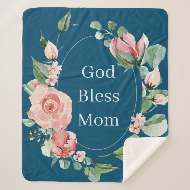 Manta Sherpa Dios bendiga a mamá Bonito Día de la Madre floral (Anverso)