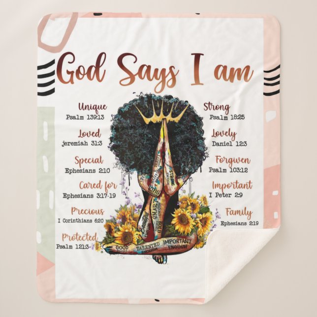 Manta Sherpa Dios dice que soy mujer cristiana negra Melanin Si (Anverso)