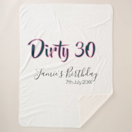 Manta Sherpa Dirty 30 happy birthday name date pink gray callig