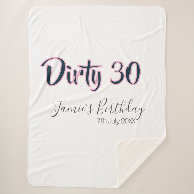 Manta Sherpa Dirty 30 happy birthday name date pink gray callig (Anverso)