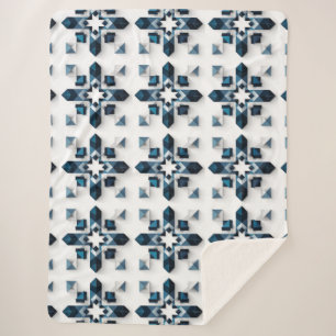 Manta Sherpa Diseño abstracto geométrico en azul y blanco