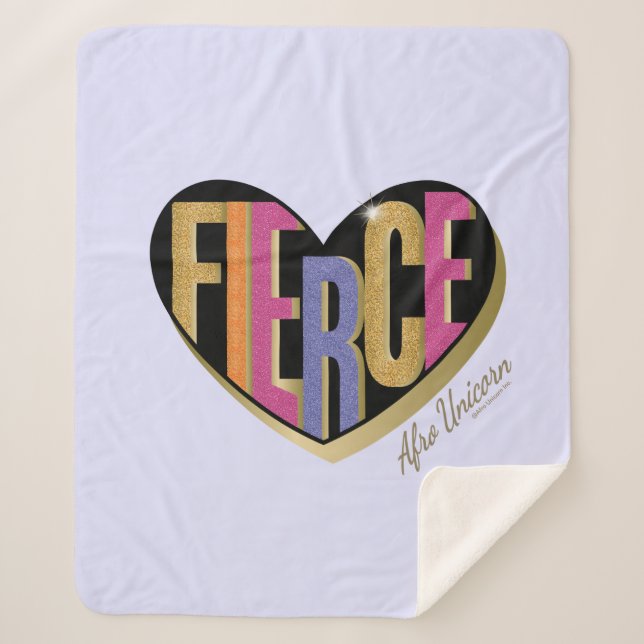 Manta Sherpa Diseño afro unicornio de corazón feroz (Anverso)