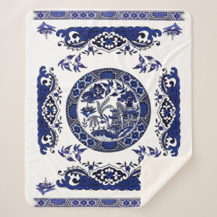 Manta Sherpa Diseño azul clásico de China del sauce