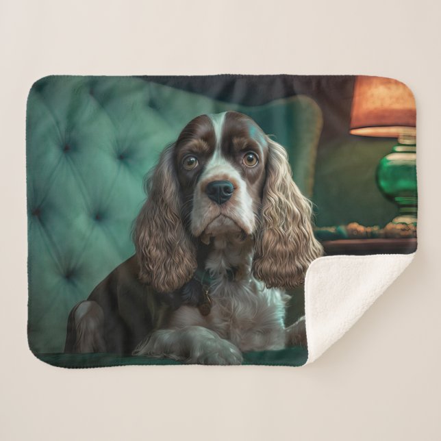 Manta Sherpa Diseño Clásico de Retrato de Cocker Spaniel Elegan (Anverso (horizontal))
