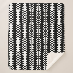 Manta Sherpa Diseño de boho geométrico en blanco y negro