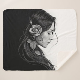 Manta Sherpa Diseño de cabello floral dramático y blanco inmadu