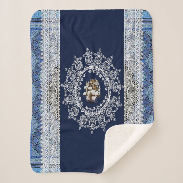 Manta Sherpa Diseño de cama de época 4u (Anverso)