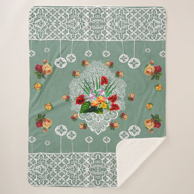 Manta Sherpa Diseño de cama de época 4u (Anverso)