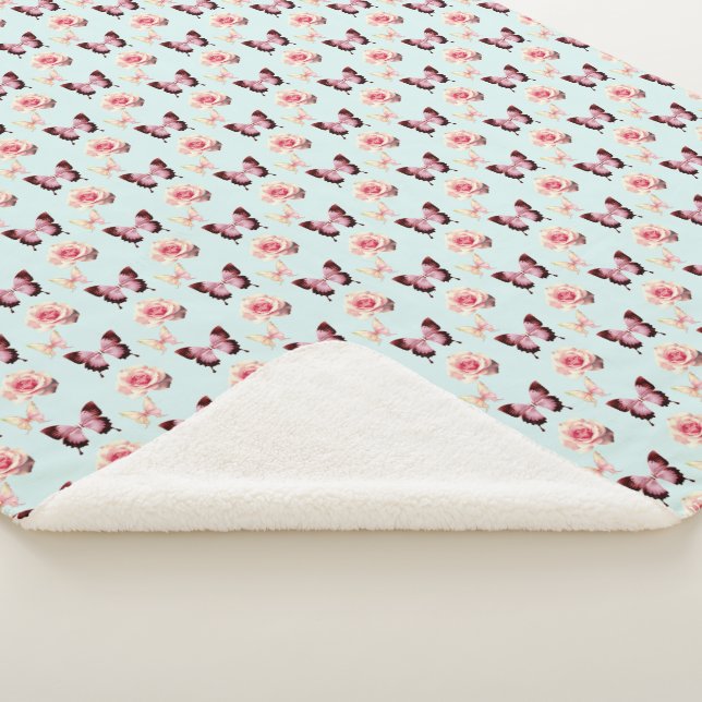 Manta Sherpa Diseño de flores de mariposa (3/4)