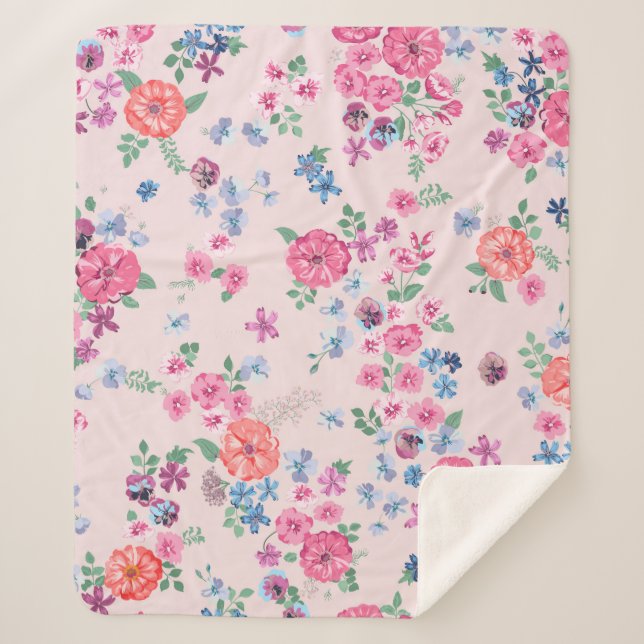 Manta Sherpa Diseño de flores de primavera. Patrón floral sin f (Anverso)