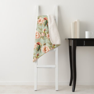 Manta Sherpa Diseño de hermosas aves y flores