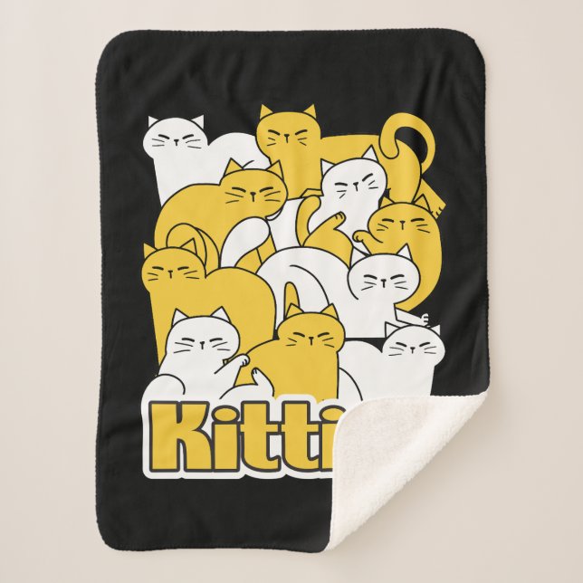 Manta Sherpa Diseño de Kitties Chubby - Arte gato adorable (Anverso)