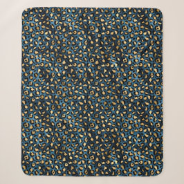 Manta Sherpa Diseño de la serie Leopardo Azul y Dorado 1