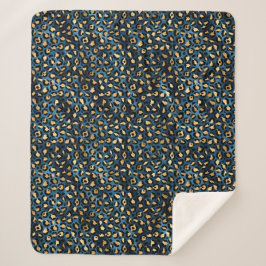 Manta Sherpa Diseño de la serie Leopardo Azul y Oro 1