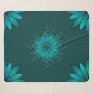 Manta Sherpa Diseño de Mandala de Hoja Verde Azulada sobre Cian