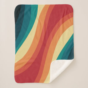 Manta Sherpa Diseño de ondas de estilo retro multicolor