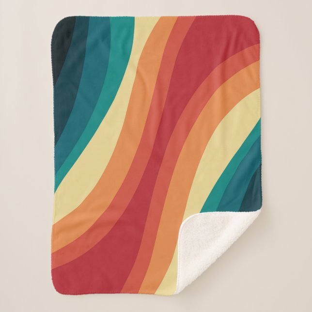 Manta Sherpa Diseño de ondas de estilo retro multicolor (Anverso)