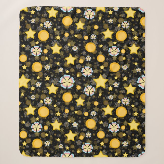 Manta Sherpa Diseño de patrón de flores estrellas sol brilla (Anverso)