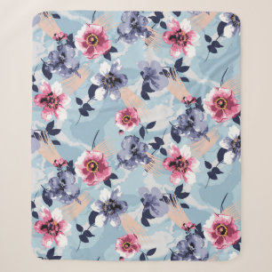 Manta Sherpa diseño de patrones de flores ilustraciones textile