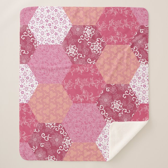 Manta Sherpa Diseño de patrones de parches de estilo japonés (Anverso)