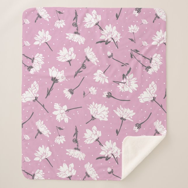 Manta Sherpa Diseño de patrones florales rosados - Arte elegant (Anverso)