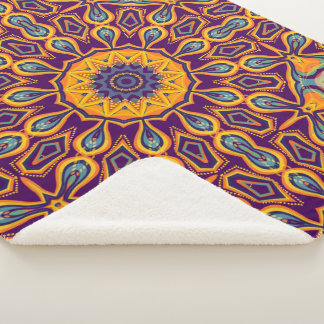 Manta Sherpa Diseño de pavo real Naranja morado Verde azulado M