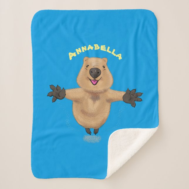 Manta Sherpa Diseño de personalizados de quokka saltando feliz (Anverso)