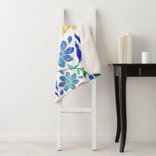 Manta Sherpa Diseño de pintura a mano con flores de color rosa 