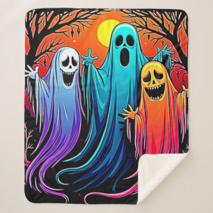 Manta Sherpa Diseño de tres fantasmas fantasmales de Halloween