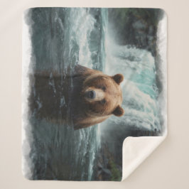 Manta Sherpa Diseño de vida silvestre Grizzly Bear & Waterfall