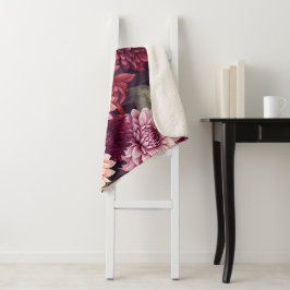 Manta Sherpa Diseño del patrón Dahlia rosa rojo acuarela